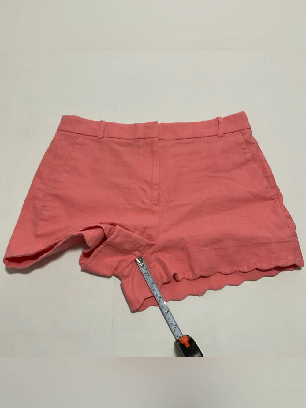 J Crew 4 Shorts Scalloped Hem Chino Linen Cotton Blend Pockets